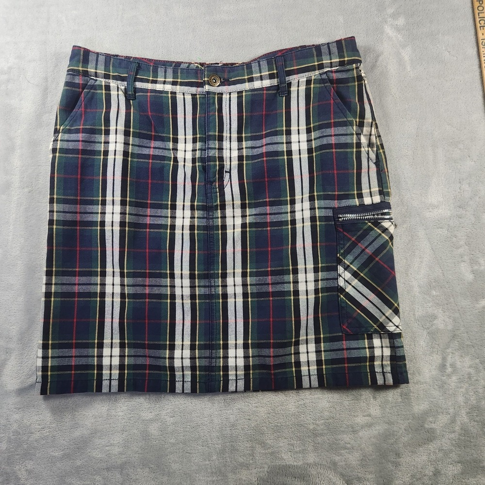 Y2K Tommy Hilfiger Jeans Womens Tartan Plaid Cotton Mini Skirt Blue Green Size 6